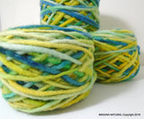 100% Pure Natural Chilean Wool Yarn, Handmade Knitting Hand Dyed Skein Araucania (Multicolour Light Blue- Blue-Yellow )