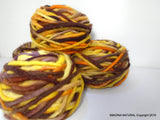 Limited Edition Handspun Hand dyed Pure Bulky Chilean Wool Knitting Multicolor Araucania Chunky brown yellow mustard yarn 100g 3.5oz