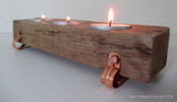Free Shipping Beautiful New Handmade Rauli Driftwood 3 Tea light Candle Holder Made from Reclaimed Native Chilean Wood. Candelabra, Candlestick, Tealight with mini Copper Legs and Copper Nails