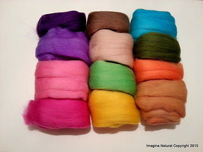 Pack of 12 Multicolour Balls of Merino Roving Wool, Felting