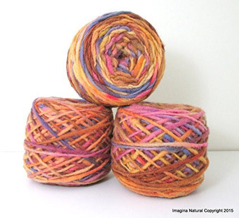 Limited Edition Handspun Hand dyed yarn Pure Bulky Chilean Wool Knitting Multicolour Araucania Chunky Skein Purple Brown Yellow 100g 3.5oz - Imagina Natural