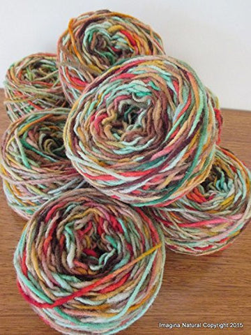 Unique Handspun 100% Pure Natural Chilean Wool Yarn handmade 100g 3.5oz Knitting Multicolour Araucania Skein Red, Green, Yellow, Pink Shades - Imagina Natural