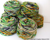 Limited Edition Handspun Hand dyed yarn Bulky Chilean Wool Knitting Multicolour Araucania Chunky Skein Green Yellow White Black 100g 3.5oz