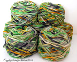 Limited Edition Handspun Hand dyed yarn Bulky Chilean Wool Knitting Multicolour Araucania Chunky Skein Green Yellow White Black 100g 3.5oz - Imagina Natural