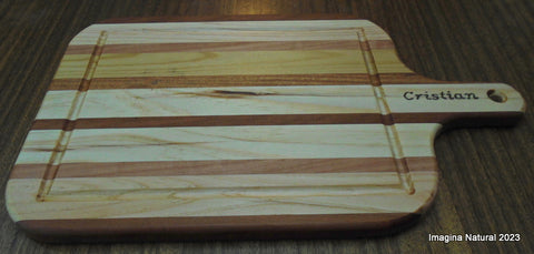 Gorgeous serving board for barbecue made of red rauli wood mixed with pieces of pine wood and sealed with beewax. Free shipping