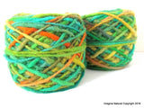 Limited Edition Handspun Hand dyed yarn Pure Bulky Chilean Wool Knitting Multicolour Araucania Chunky Skein Green Orange Turquoise 100g 3.5oz