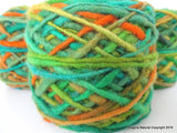 Limited Edition Handspun Hand dyed yarn Pure Bulky Chilean Wool Knitting Multicolour Araucania Chunky Skein Green Orange Turquoise 100g 3.5oz