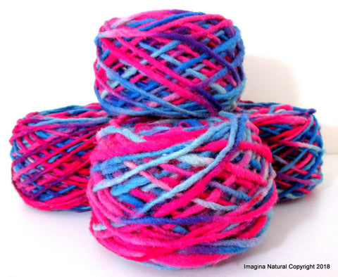Limited Edition Handspun Hand dyed yarn Bulky Chilean Wool Knitting Multicolour Araucania Chunky Skein Blue Pink Light Blue 100g 3.5oz