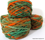 Limited Edition Handspun Hand dyed yarn Bulky Chilean Wool Knitting Multicolour Araucania Chunky Skein Green orange Light green 100g 3.5oz