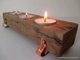 Free Shipping Beautiful New Handmade Rauli Driftwood 3 Tea light Candle Holder Made from Reclaimed Native Chilean Wood. Candelabra, Candlestick, Tealight with mini Copper Legs and Copper Nails