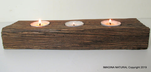 Beautiful New Handmade Oak Driftwood 3 Tea light Candle Holder Made from Reclaimed Native Chilean Wood. Candelabra, Candlestick, Tealight Active
