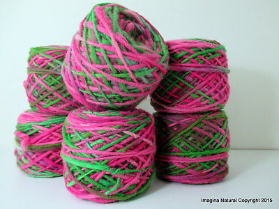 100% Pure Natural Chilean Wool Yarn Handmade 100g knitting Pink Green Mix Skein - Imagina Natural