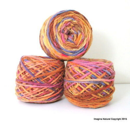 100% Pure Natural Chilean Wool Yarn, Handmade Knitting Hand Dyed Skein Araucania (Purple Brown Yellow) - Imagina Natural