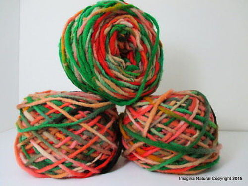 100% Pure Natural Chilean Wool Yarn, Handmade Knitting Hand Dyed Skein Araucania (Green Red Pink) - Imagina Natural