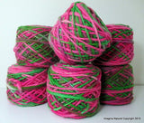 100% Pure Natural Chilean Wool Yarn Handmade 100g knitting Pink Green Mix Skein - Imagina Natural