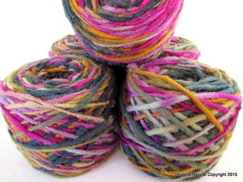 100% Pure Natural Chilean Wool Yarn, Handmade Knitting Hand Dyed Skein Araucania (MultiColour Purple Grey Pink) - Imagina Natural