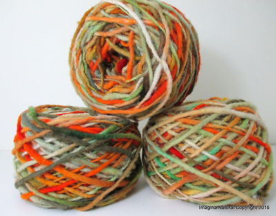100% Pure Natural Chilean Wool Yarn handmade 100g knitting Orange Green Red Wool - Imagina Natural