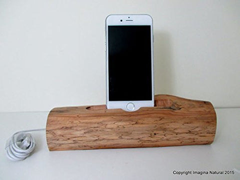 Personalised DriftWood iPhone or Cellphone Stand Wooden iPhone Docking Station Reclaimed Drift Wood iPhone Dock Wooden iPhone Cable holder - Imagina Natural