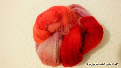 Orange Red Lilac Roving Felting Wool 50g Suitable for Spinning, Weaving Felting - Imagina Natural