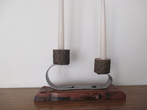 Tsunami Wood Rescued from the sea and made into a Beautiful Handmade Wooden Double Candelabra 2 Candlestick, Iron Base, Rustic Candleholder - Imagina Natural