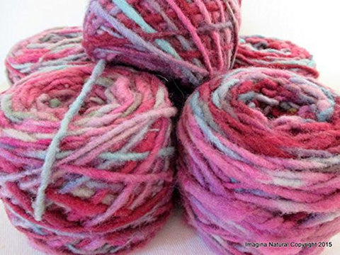 Limited Edition Handspun Hand dyed yarn Pure Bulky Chilean Wool Knitting Multicolour Araucania Chunky Skein Pink Lilac Blue Grey 100g 3.5oz - Imagina Natural