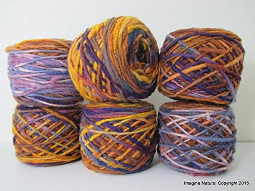 Limited Edition Handspun Hand dyed yarn Bulky Chilean Wool Knitting Multicolour Araucania Chunky Skein Purple Yellow Blue Violet 100g 3.5oz - Imagina Natural