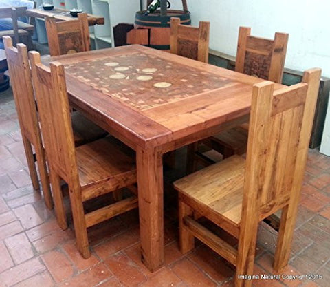 Handmade Mosaic Dining Table With 6 Chairs - Made from reclaimed Wood - Imagina Natural