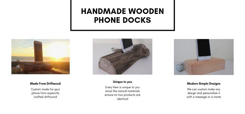 Handmade drift wood phone docks